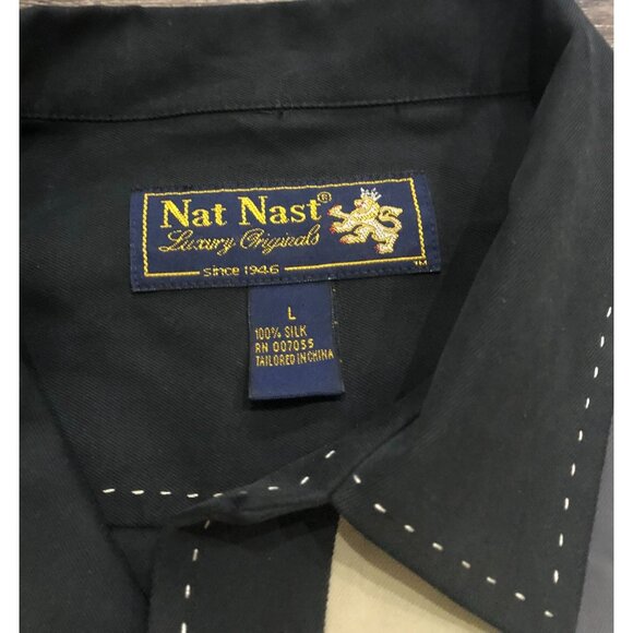 Nat Nast Black & Cream Striped Silk Large Button Up Shirt Sleeve Shirt - Picture 2 of 6